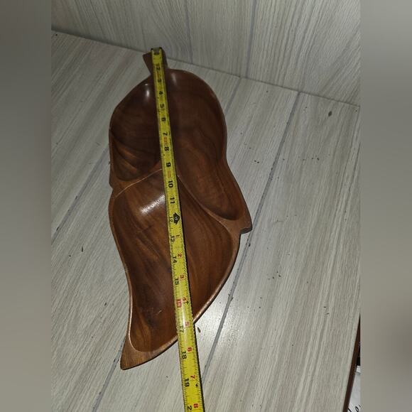 Vtg Hand Crafted Leaf Divided Dish Monkey Pod Wood Serving Tray Leilani 3 Sec. - Picture 6 of 6